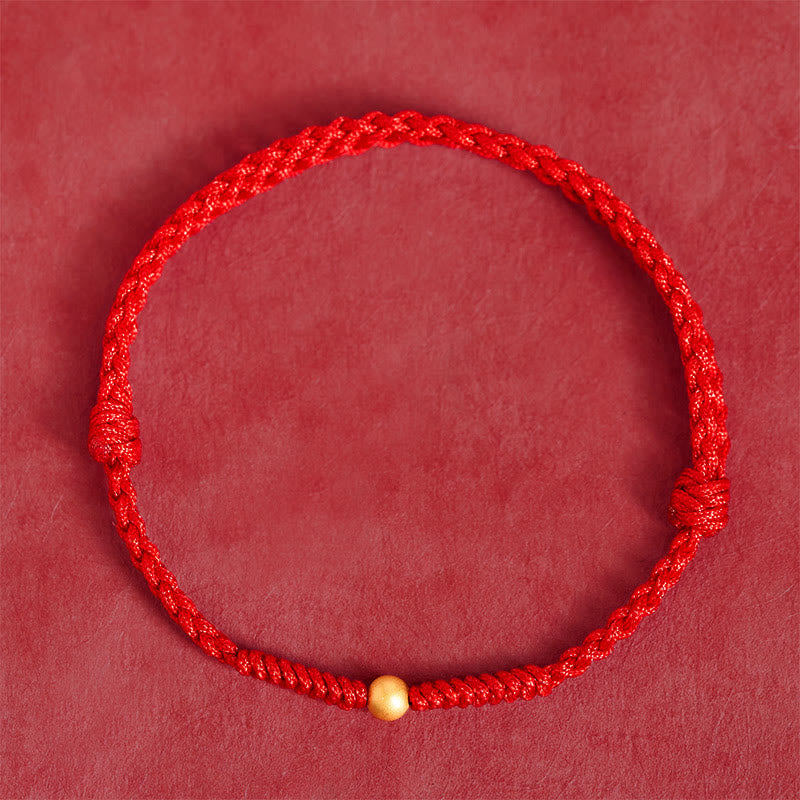 Fortune Jewel 925 Sterling Silver Plated Gold Single Bead Strength Braided Red Rope Bracelet Anklet - Fortune Jewel