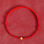 Fortune Jewel 925 Sterling Silver Plated Gold Single Bead Strength Braided Red Rope Bracelet Anklet - Fortune Jewel