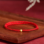 Fortune Jewel 925 Sterling Silver Plated Gold Single Bead Strength Braided Red Rope Bracelet Anklet - Fortune Jewel