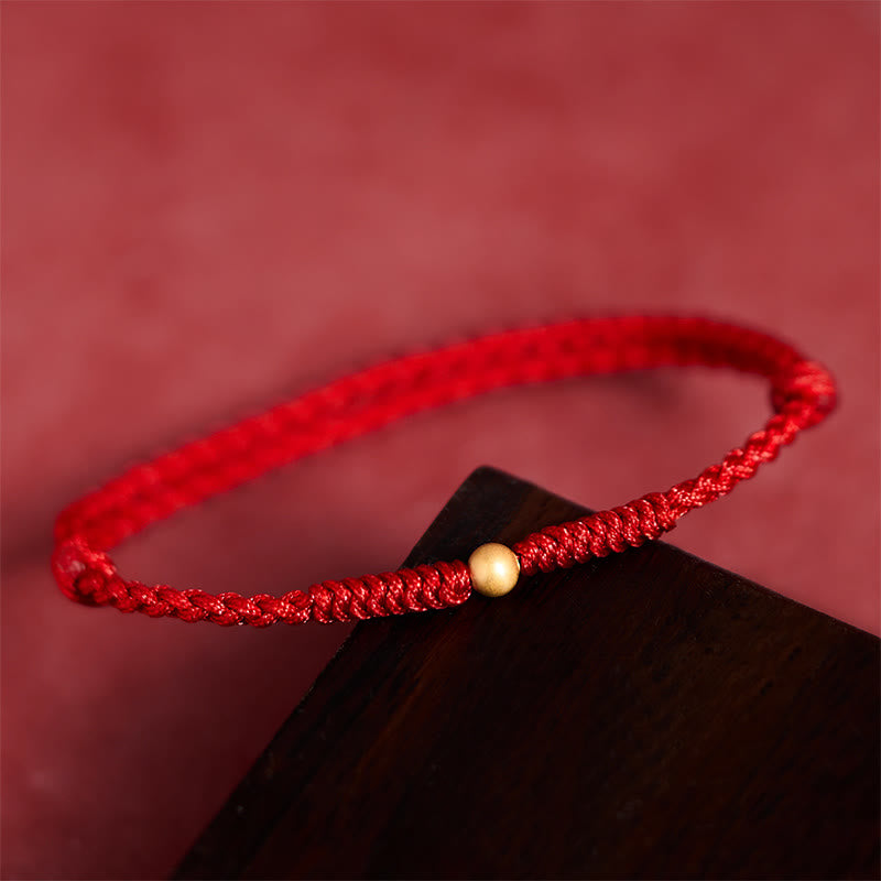 Fortune Jewel 925 Sterling Silver Plated Gold Single Bead Strength Braided Red Rope Bracelet Anklet - Fortune Jewel