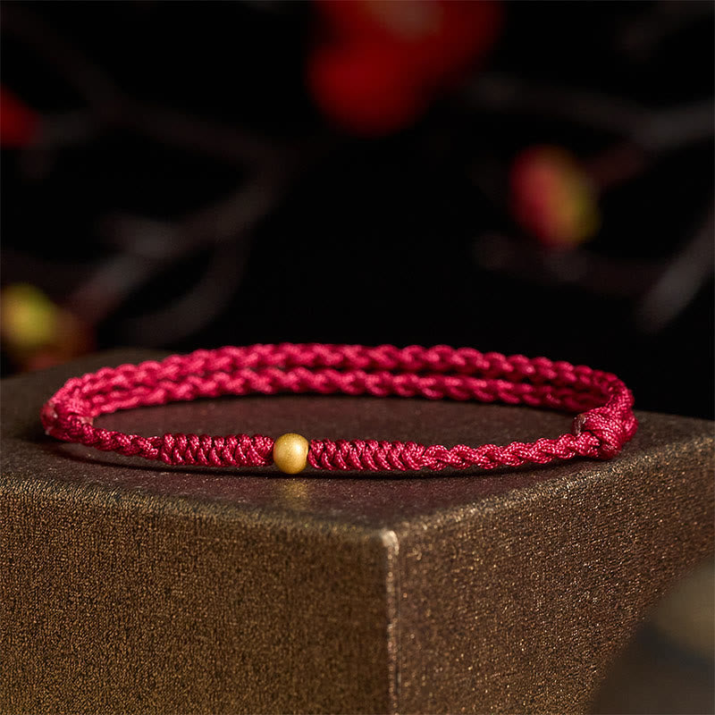 Fortune Jewel 925 Sterling Silver Plated Gold Single Bead Strength Braided Red Rope Bracelet Anklet - Fortune Jewel
