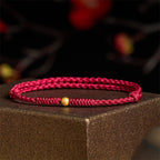 Fortune Jewel 925 Sterling Silver Plated Gold Single Bead Strength Braided Red Rope Bracelet Anklet - Fortune Jewel