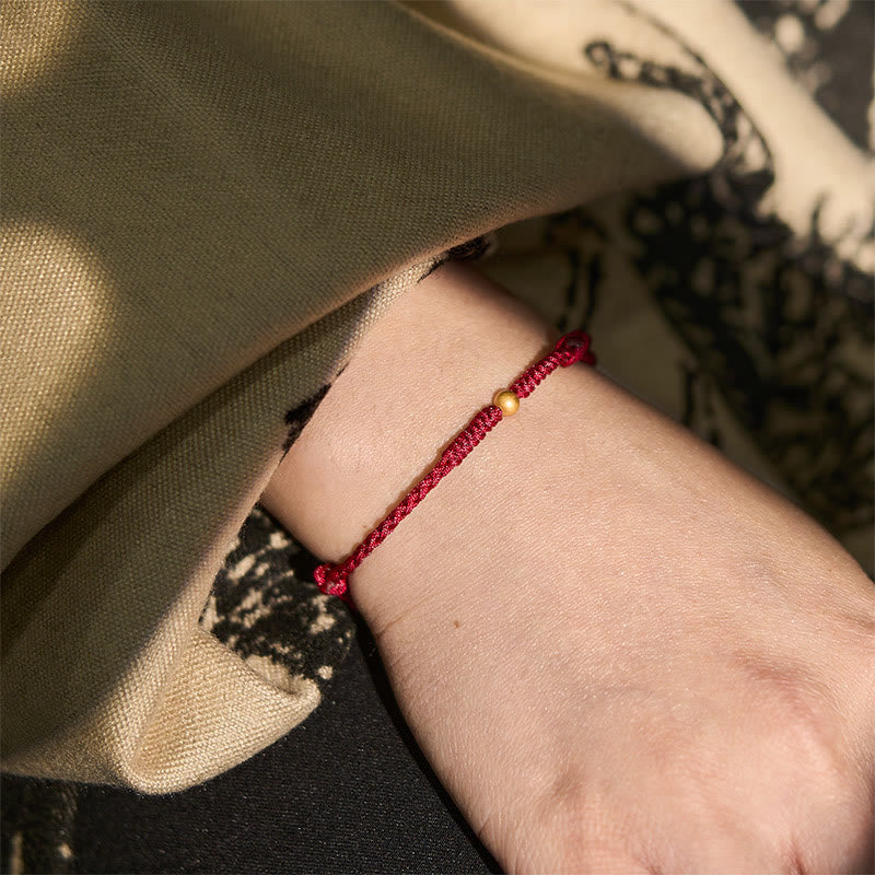 Fortune Jewel 925 Sterling Silver Plated Gold Single Bead Strength Braided Red Rope Bracelet Anklet - Fortune Jewel