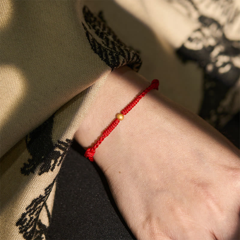 Fortune Jewel 925 Sterling Silver Plated Gold Single Bead Strength Braided Red Rope Bracelet Anklet - Fortune Jewel