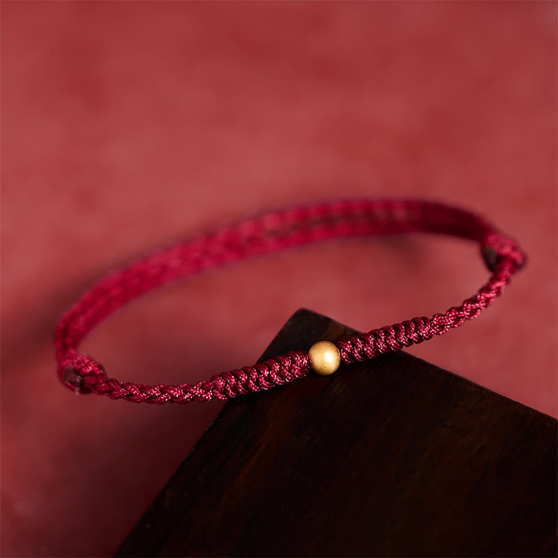 Fortune Jewel 925 Sterling Silver Plated Gold Single Bead Strength Braided Red Rope Bracelet Anklet - Fortune Jewel