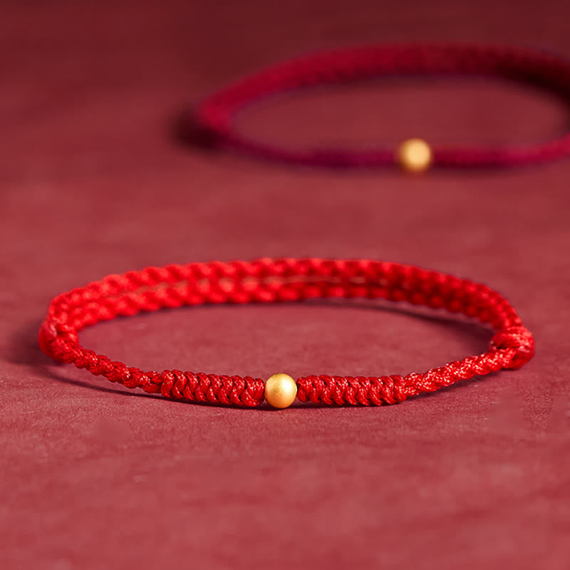Fortune Jewel 925 Sterling Silver Plated Gold Single Bead Strength Braided Red Rope Bracelet Anklet - Fortune Jewel