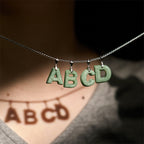 Fortune Jewel Natural A-Z Letter Jade Titanium Steel Wide Chain Prosperity Necklace Pendant - Fortune Jewel