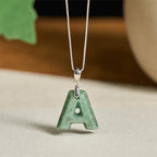 Fortune Jewel "May You Find Your Own Meaning" Natural A-Z Letter Jade 925 Sterling Silver Chain Necklace Includes Gift Message Card - Fortune Jewel