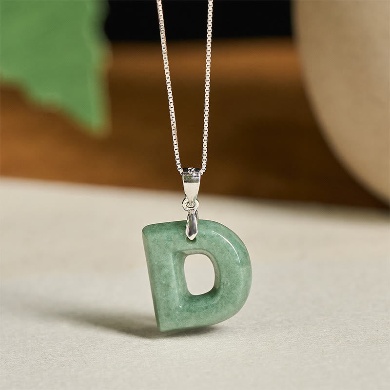 Fortune Jewel "May You Find Your Own Meaning" Natural A-Z Letter Jade 925 Sterling Silver Chain Necklace Includes Gift Message Card - Fortune Jewel