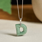 Fortune Jewel "May You Find Your Own Meaning" Natural A-Z Letter Jade 925 Sterling Silver Chain Necklace Includes Gift Message Card - Fortune Jewel