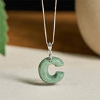 Fortune Jewel "May You Find Your Own Meaning" Natural A-Z Letter Jade 925 Sterling Silver Chain Necklace Includes Gift Message Card - Fortune Jewel