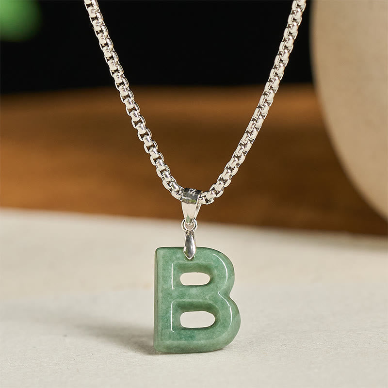 Buddha Stones "May You Find Your Own Meaning" Natural A-Z Letter Jade Titanium Steel Chain Necklace Includes Gift Message Card - Fortune Jewel