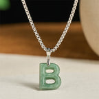 Buddha Stones "May You Find Your Own Meaning" Natural A-Z Letter Jade Titanium Steel Chain Necklace Includes Gift Message Card - Fortune Jewel