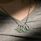 Fortune Jewel Natural A-Z Letter Jade Titanium Steel Wide Chain Prosperity Necklace Pendant - Fortune Jewel