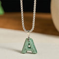 Fortune Jewel Natural A-Z Letter Jade Titanium Steel Wide Chain Prosperity Necklace Pendant - Fortune Jewel
