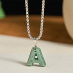 Fortune Jewel Natural A-Z Letter Jade Titanium Steel Wide Chain Prosperity Necklace Pendant - Fortune Jewel