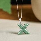 Fortune Jewel "May You Find Your Own Meaning" Natural A-Z Letter Jade 925 Sterling Silver Chain Necklace Includes Gift Message Card - Fortune Jewel