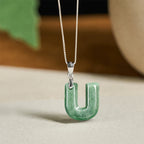 Fortune Jewel "May You Find Your Own Meaning" Natural A-Z Letter Jade 925 Sterling Silver Chain Necklace Includes Gift Message Card - Fortune Jewel