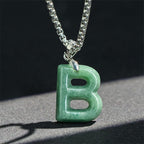 Buddha Stones "May You Find Your Own Meaning" Natural A-Z Letter Jade Titanium Steel Chain Necklace Includes Gift Message Card - Fortune Jewel