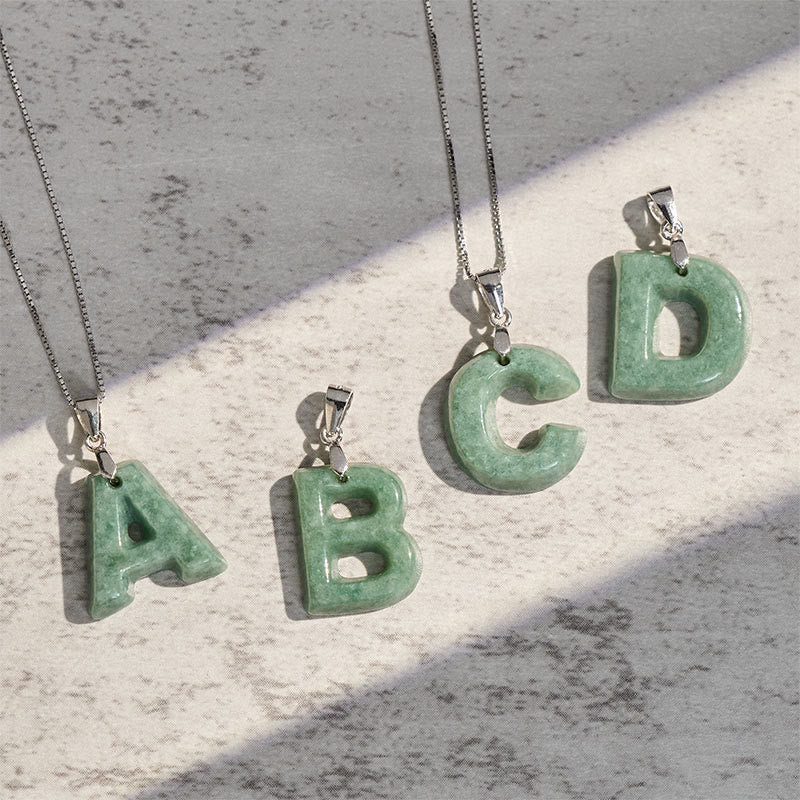 Fortune Jewel "May You Find Your Own Meaning" Natural A-Z Letter Jade 925 Sterling Silver Chain Necklace Includes Gift Message Card - Fortune Jewel