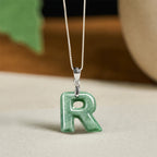 Fortune Jewel "May You Find Your Own Meaning" Natural A-Z Letter Jade 925 Sterling Silver Chain Necklace Includes Gift Message Card - Fortune Jewel