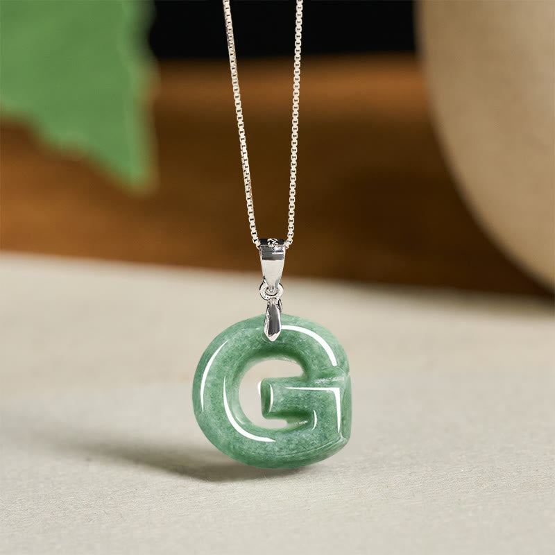 Fortune Jewel "May You Find Your Own Meaning" Natural A-Z Letter Jade 925 Sterling Silver Chain Necklace Includes Gift Message Card - Fortune Jewel