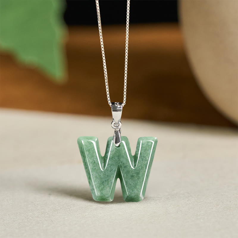Fortune Jewel "May You Find Your Own Meaning" Natural A-Z Letter Jade 925 Sterling Silver Chain Necklace Includes Gift Message Card - Fortune Jewel