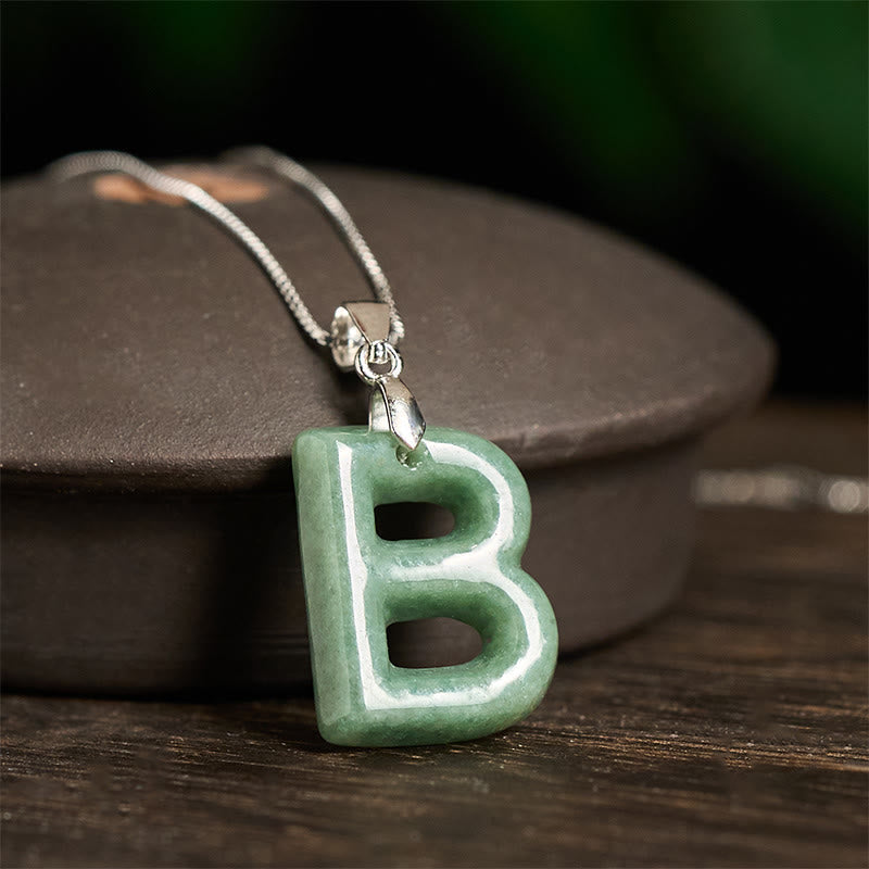 Fortune Jewel "May You Find Your Own Meaning" Natural A-Z Letter Jade 925 Sterling Silver Chain Necklace Includes Gift Message Card - Fortune Jewel