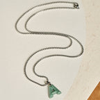 Fortune Jewel Natural A-Z Letter Jade Titanium Steel Wide Chain Prosperity Necklace Pendant - Fortune Jewel