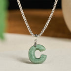 Fortune Jewel Natural A-Z Letter Jade Titanium Steel Wide Chain Prosperity Necklace Pendant - Fortune Jewel