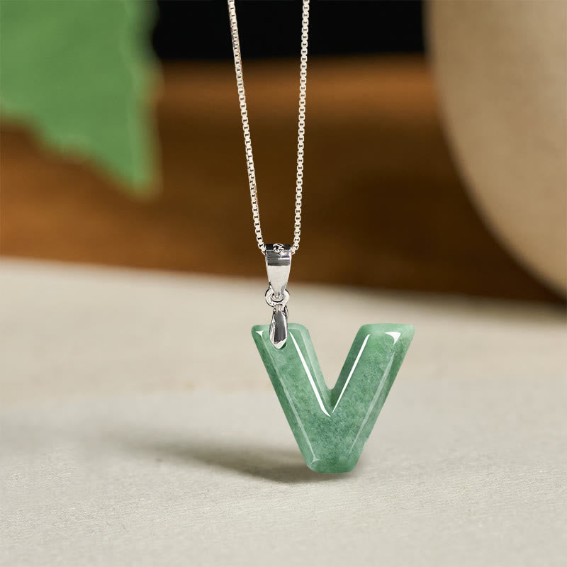 Fortune Jewel "May You Find Your Own Meaning" Natural A-Z Letter Jade 925 Sterling Silver Chain Necklace Includes Gift Message Card - Fortune Jewel
