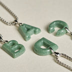 Fortune Jewel Natural A-Z Letter Jade Titanium Steel Wide Chain Prosperity Necklace Pendant - Fortune Jewel