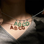 Fortune Jewel Natural A-Z Letter Jade Titanium Steel Wide Chain Prosperity Necklace Pendant - Fortune Jewel
