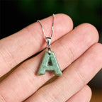 Fortune Jewel "May You Find Your Own Meaning" Natural A-Z Letter Jade 925 Sterling Silver Chain Necklace Includes Gift Message Card - Fortune Jewel