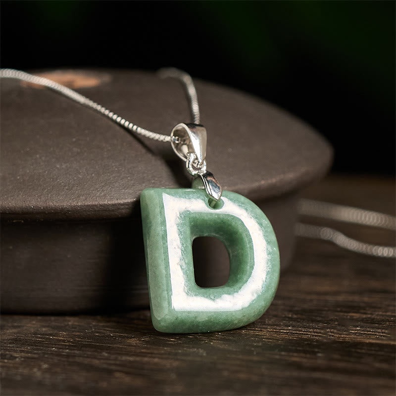 Fortune Jewel "May You Find Your Own Meaning" Natural A-Z Letter Jade 925 Sterling Silver Chain Necklace Includes Gift Message Card - Fortune Jewel
