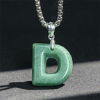 Fortune Jewel Natural A-Z Letter Jade Titanium Steel Wide Chain Prosperity Necklace Pendant - Fortune Jewel