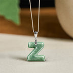 Fortune Jewel "May You Find Your Own Meaning" Natural A-Z Letter Jade 925 Sterling Silver Chain Necklace Includes Gift Message Card - Fortune Jewel