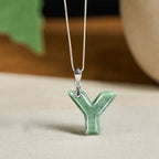 Fortune Jewel "May You Find Your Own Meaning" Natural A-Z Letter Jade 925 Sterling Silver Chain Necklace Includes Gift Message Card - Fortune Jewel