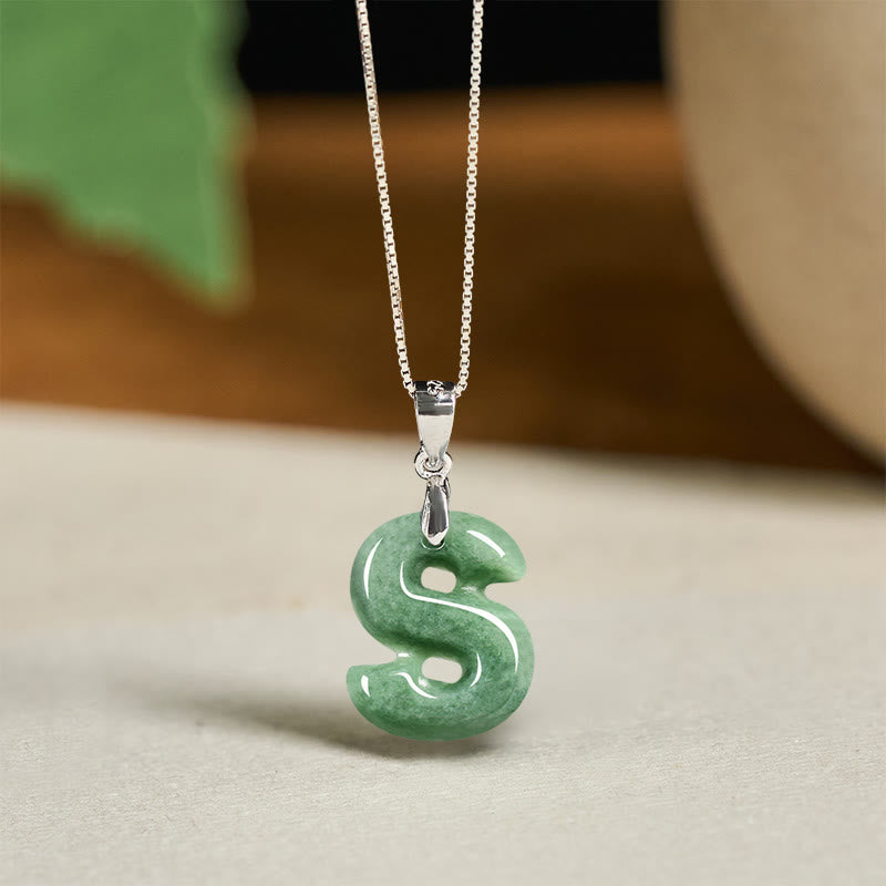 Fortune Jewel "May You Find Your Own Meaning" Natural A-Z Letter Jade 925 Sterling Silver Chain Necklace Includes Gift Message Card - Fortune Jewel