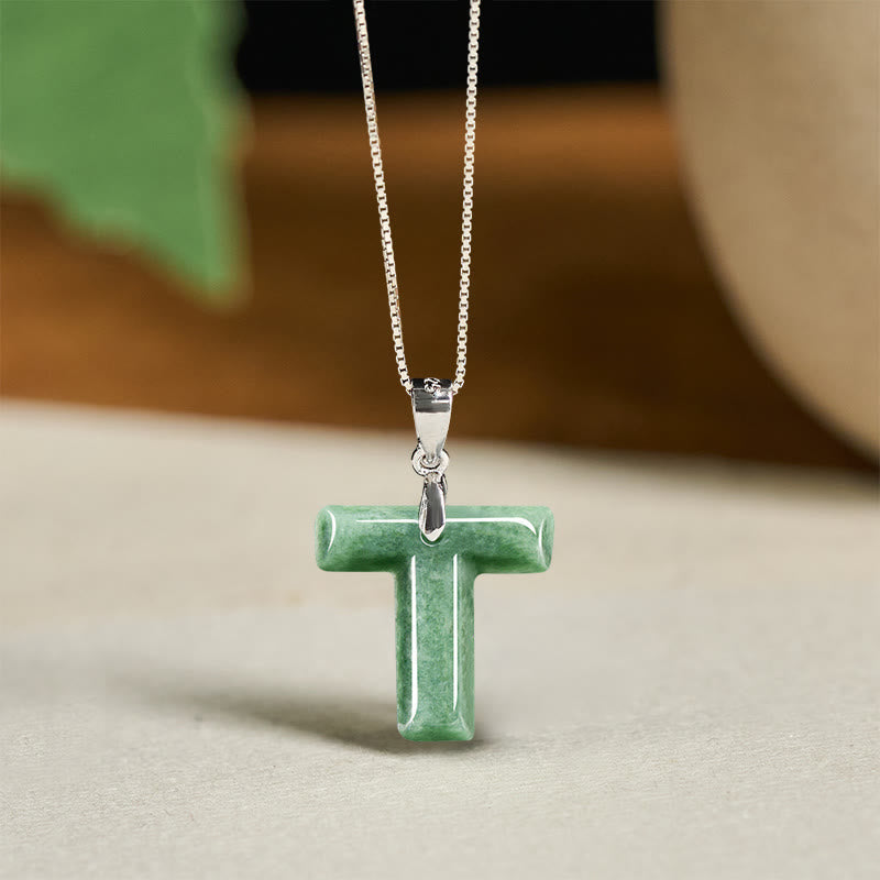 Fortune Jewel "May You Find Your Own Meaning" Natural A-Z Letter Jade 925 Sterling Silver Chain Necklace Includes Gift Message Card - Fortune Jewel