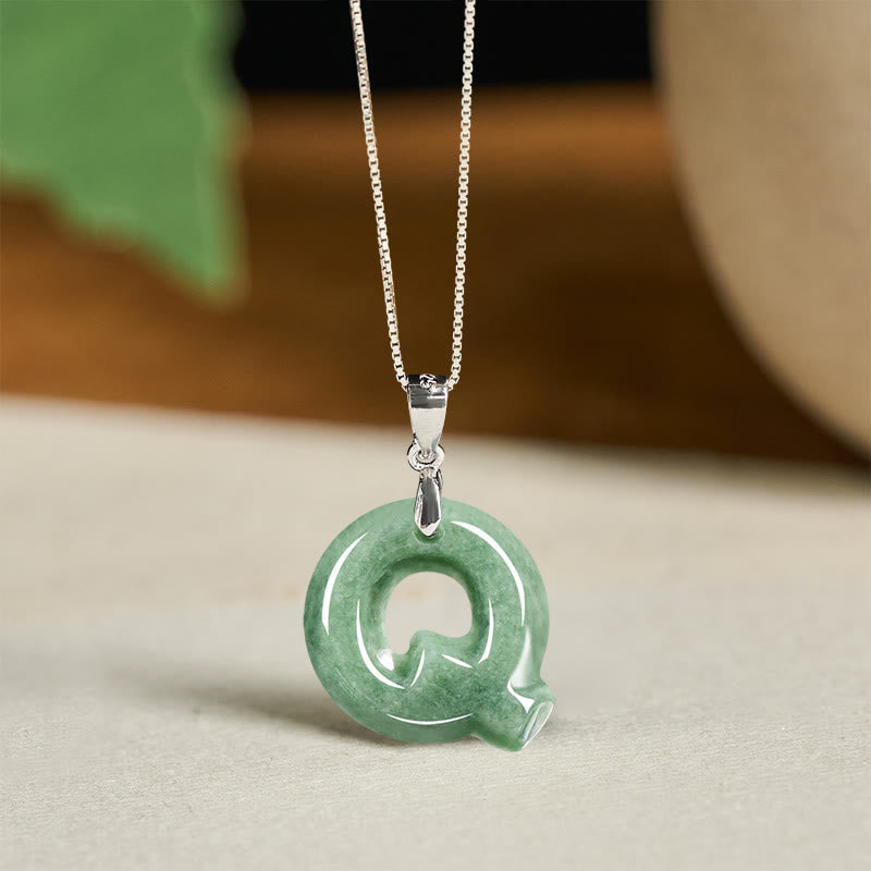 Fortune Jewel "May You Find Your Own Meaning" Natural A-Z Letter Jade 925 Sterling Silver Chain Necklace Includes Gift Message Card - Fortune Jewel