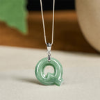 Fortune Jewel "May You Find Your Own Meaning" Natural A-Z Letter Jade 925 Sterling Silver Chain Necklace Includes Gift Message Card - Fortune Jewel