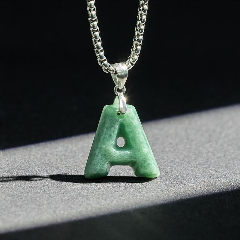 Buddha Stones "May You Find Your Own Meaning" Natural A-Z Letter Jade Titanium Steel Chain Necklace Includes Gift Message Card - Fortune Jewel
