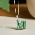 Fortune Jewel "May You Find Your Own Meaning" Natural A-Z Letter Jade 925 Sterling Silver Chain Necklace Includes Gift Message Card - Fortune Jewel