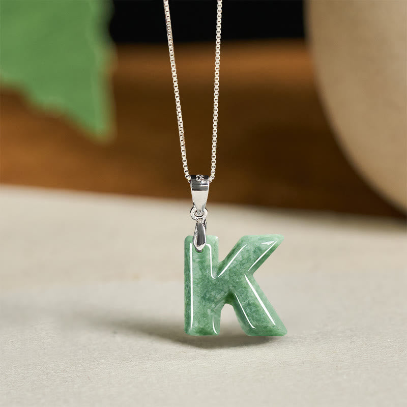 Fortune Jewel "May You Find Your Own Meaning" Natural A-Z Letter Jade 925 Sterling Silver Chain Necklace Includes Gift Message Card - Fortune Jewel