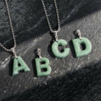 Fortune Jewel "May You Find Your Own Meaning" Natural A-Z Letter Jade 925 Sterling Silver Chain Necklace Includes Gift Message Card - Fortune Jewel