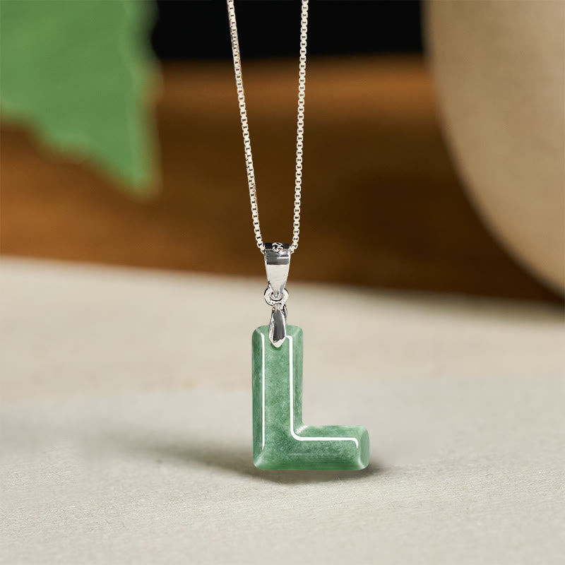 Fortune Jewel "May You Find Your Own Meaning" Natural A-Z Letter Jade 925 Sterling Silver Chain Necklace Includes Gift Message Card - Fortune Jewel
