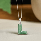 Fortune Jewel "May You Find Your Own Meaning" Natural A-Z Letter Jade 925 Sterling Silver Chain Necklace Includes Gift Message Card - Fortune Jewel