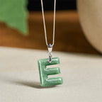 Fortune Jewel "May You Find Your Own Meaning" Natural A-Z Letter Jade 925 Sterling Silver Chain Necklace Includes Gift Message Card - Fortune Jewel