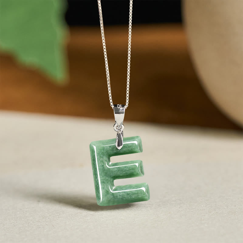 Fortune Jewel "May You Find Your Own Meaning" Natural A-Z Letter Jade 925 Sterling Silver Chain Necklace Includes Gift Message Card - Fortune Jewel